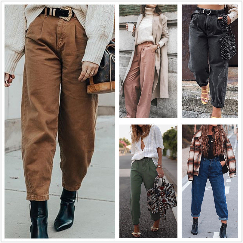 Women's loose high waist denim trousers