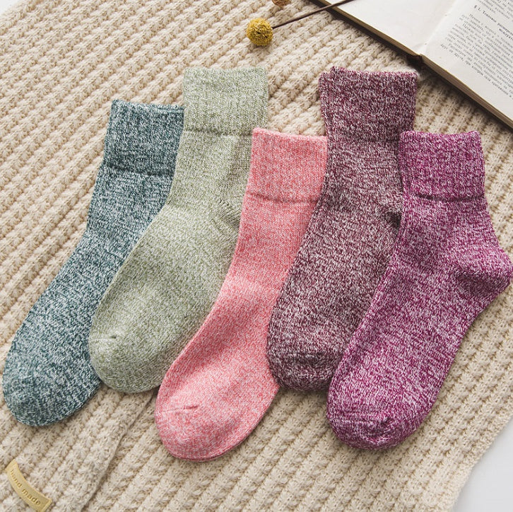 Women Socks Winter Thermal   5 Pairs  Thick Socks Cotton Breathable Female Solid Casual 3d Ladies Casual Home Socks