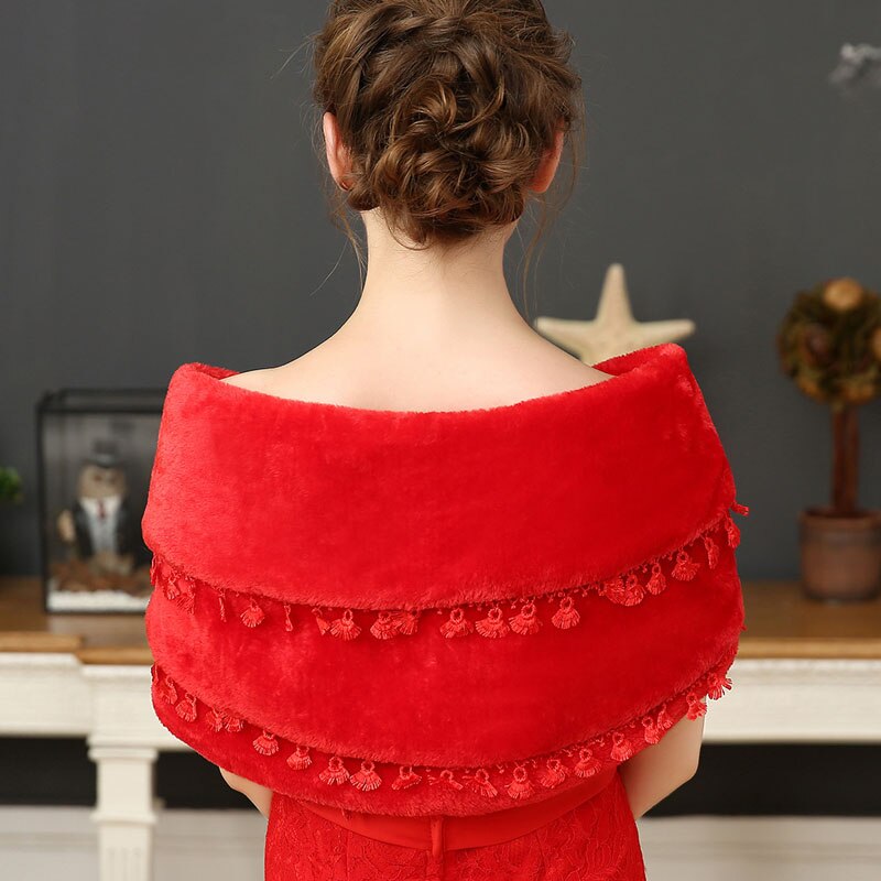 Fringed warm white wedding hair shawl