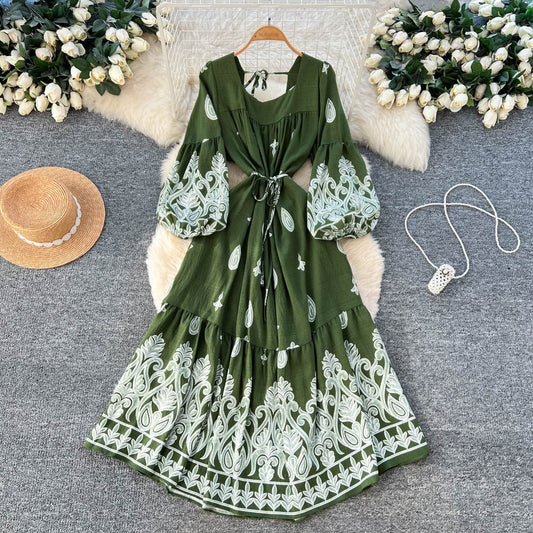 Women's Court-Style Printed Minimalist Lace-Up Dress