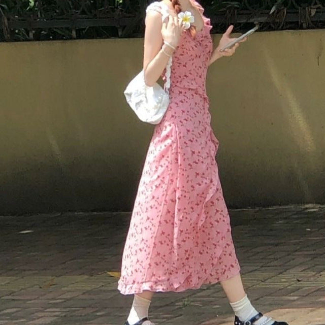Womens Elegant Printed Slimming Slit Slip Dress