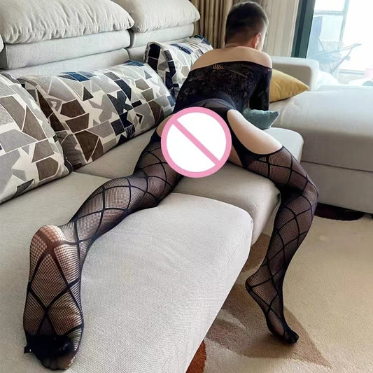 Jacquard Open-file Take-off-free Boys' Conjoined Fishnet Stockings