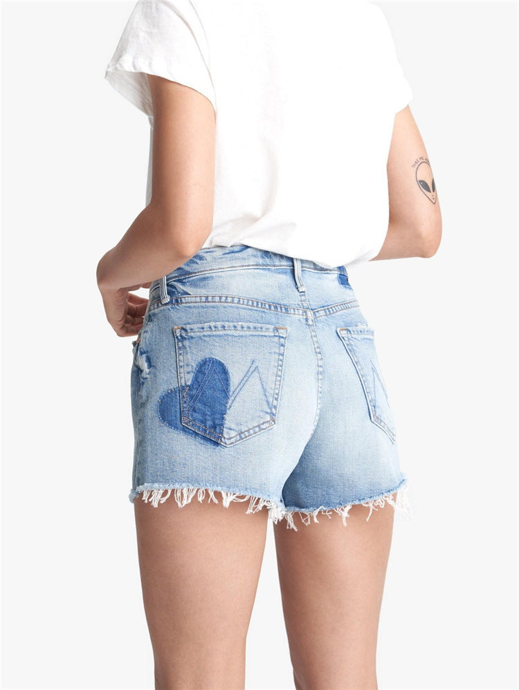 Frayed love high-waisted denim shorts