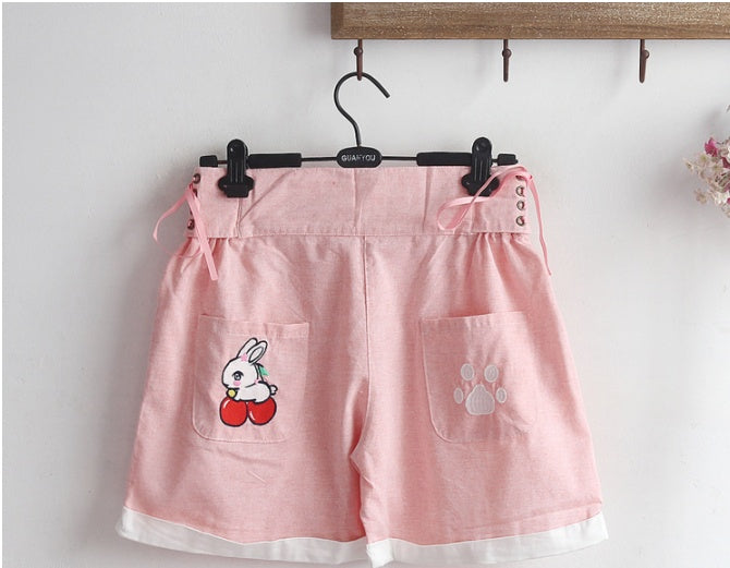 Cute rabbit embroidered shorts