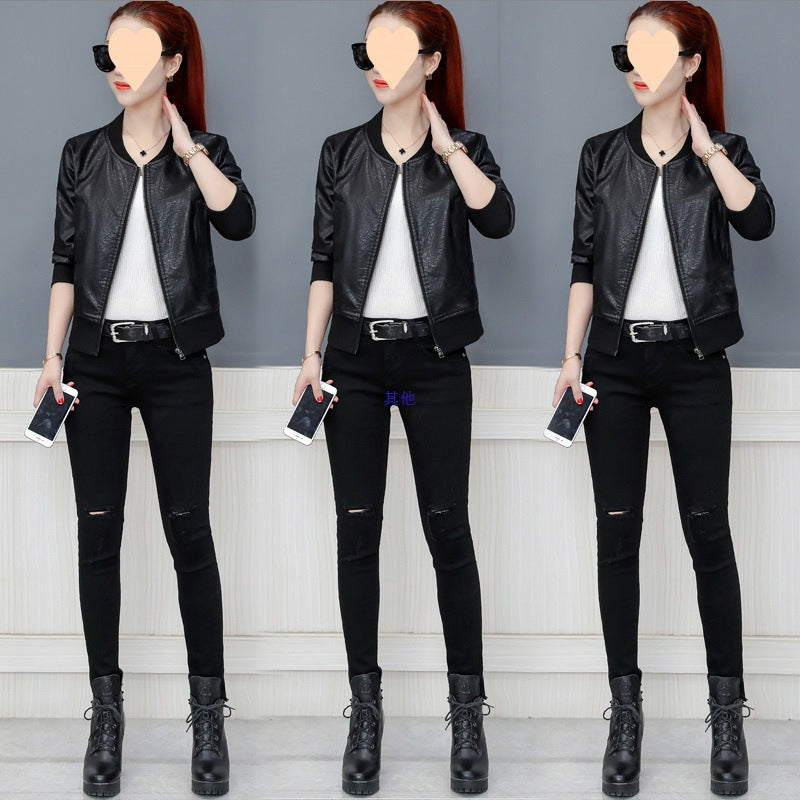 Autumn And Winter New Korean Version Loose Baseball Jacket Leather Cardigan