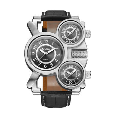 Dual movement leather men's watch