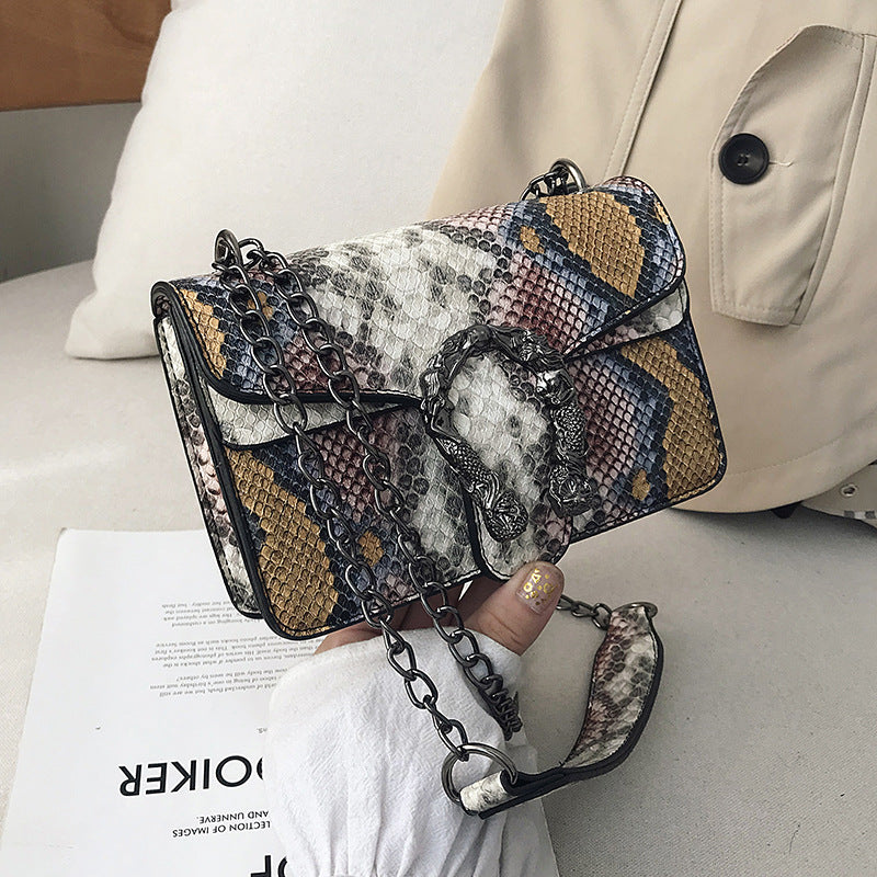 Snake print chain small square bag