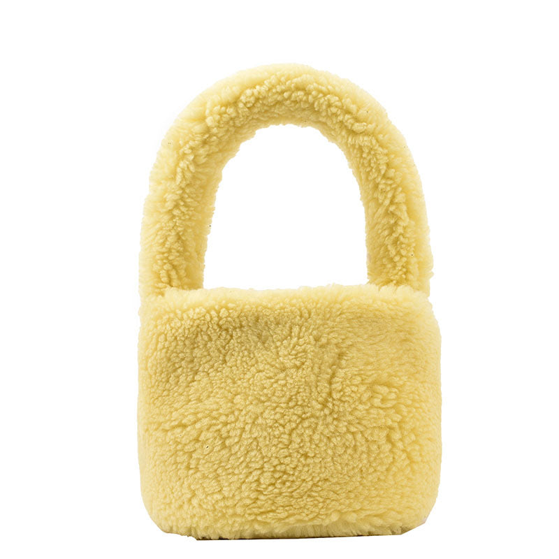 Women's Fashion Lamb Wool Plush Bucket Bag Handbag