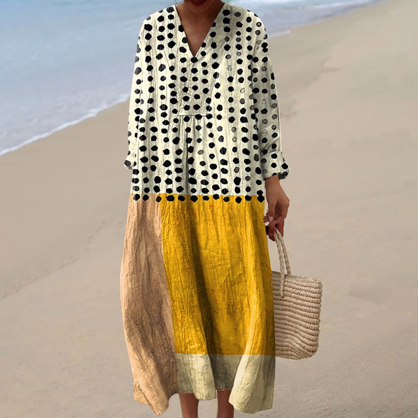 Long-sleeve Shirt  Womens Casual Floral Maxi Dress