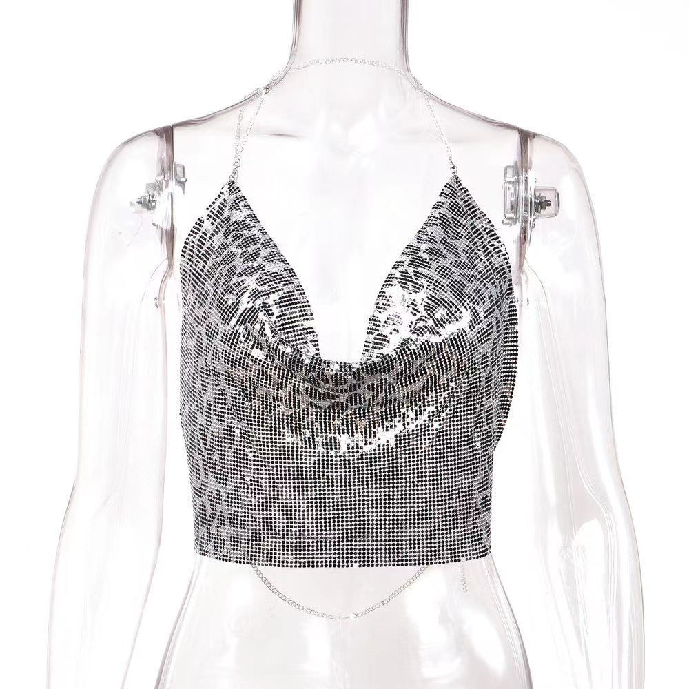 Womens Metallic Sequin Camisole Top