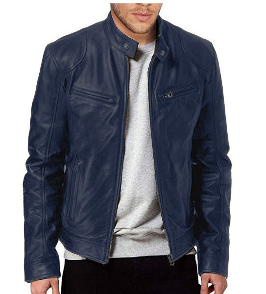 Mens Leather With A Stand-up Collar Punk-style Jacket