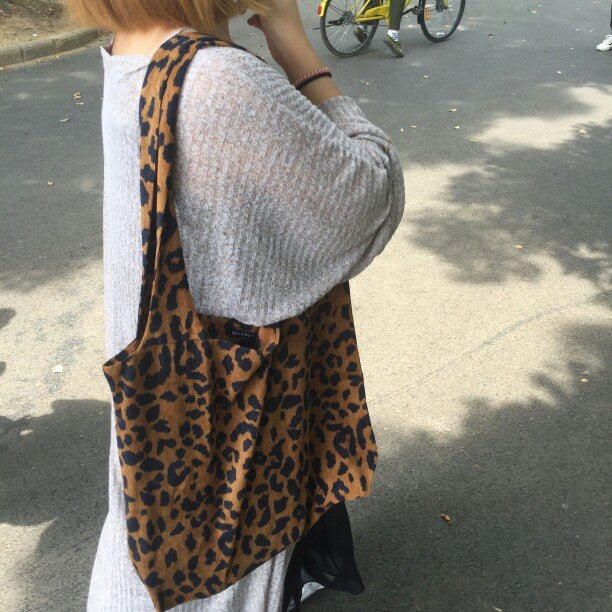 Corduroy leopard print bag