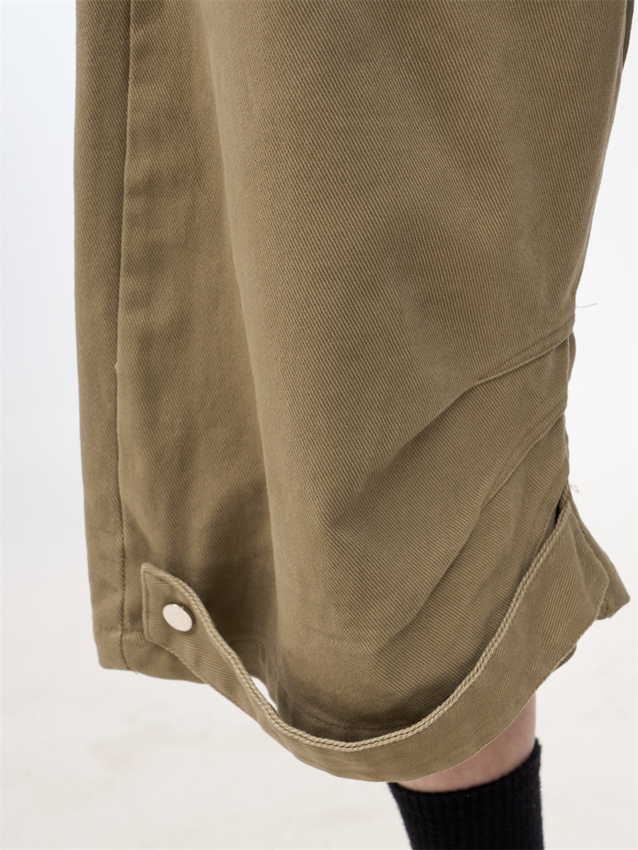 Retro Khaki Workwear Cropped Pants For Women
