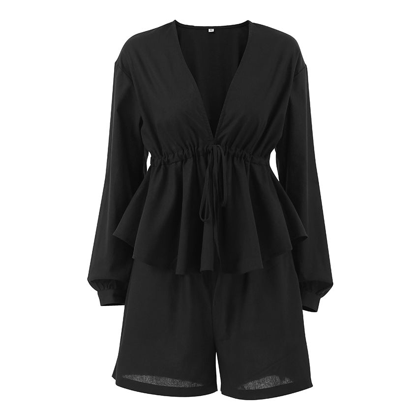 Black Cotton And Linen Suit Foreign Trade Loose Long Sleeve Top