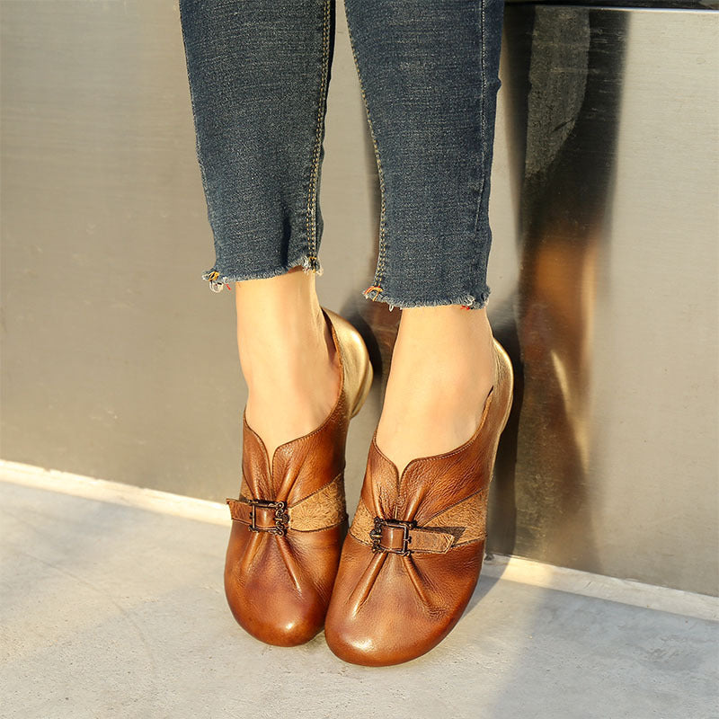 Retro women's shoes low-top round toe single shoes