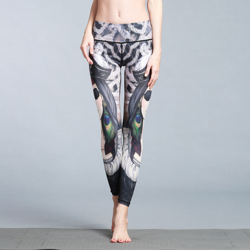 Printed elastic slim sports fitness cropped tights