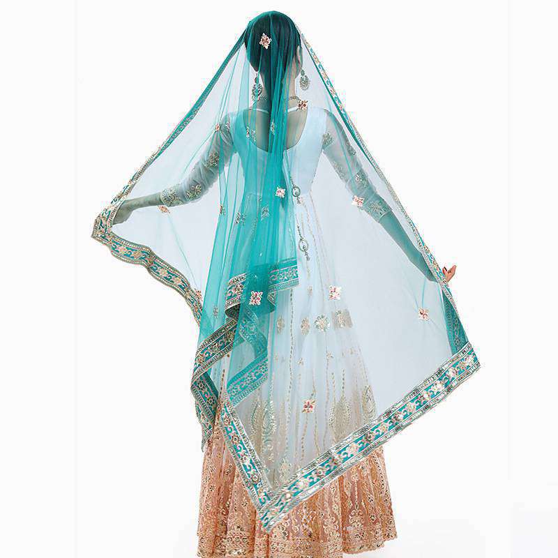 Yiman Indian Sari Scarf Mesh Embroidery Georgette Dubada Exotic Style