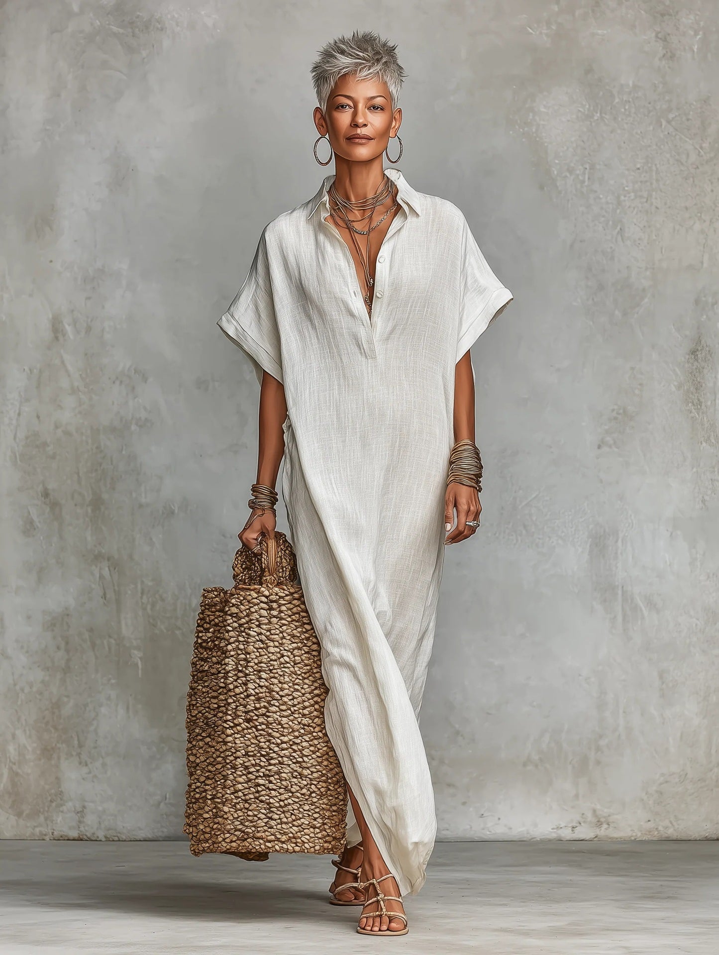 Womens Loose Long Batwing-Sleeve Dress