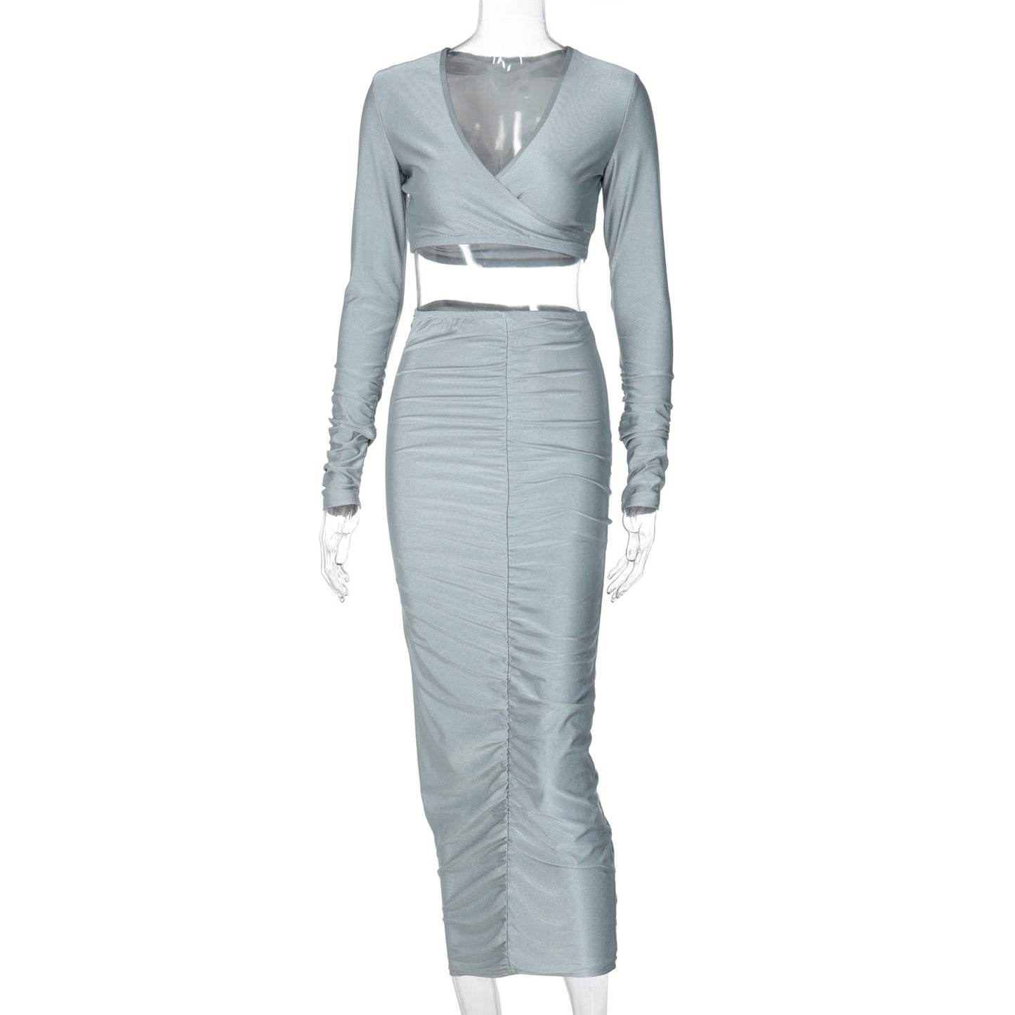 European And American Sexy Fashion Suit New Long-Sleeved V-Neck Blouse Hip Slim Skirt