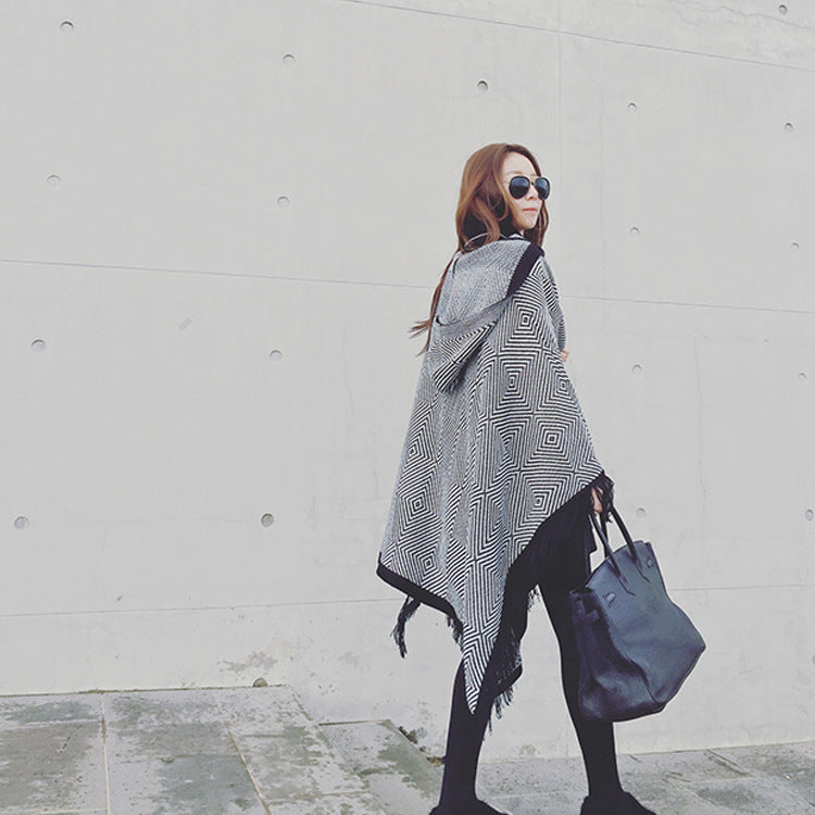 Double-sided geometric imitation cashmere scarf