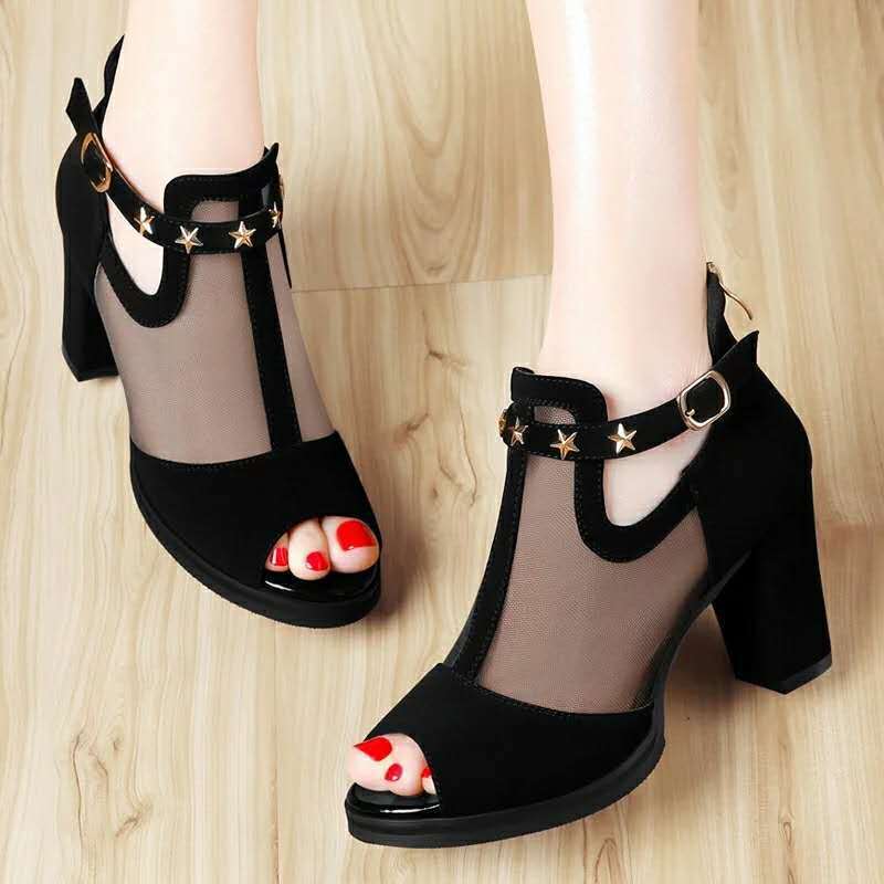 Fashion sandals women's mid-heel fish mouth shoes