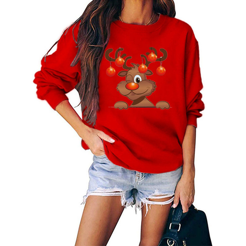 Merry Christmas Sweater Crew-Neck Red Long-Sleeve Pullover