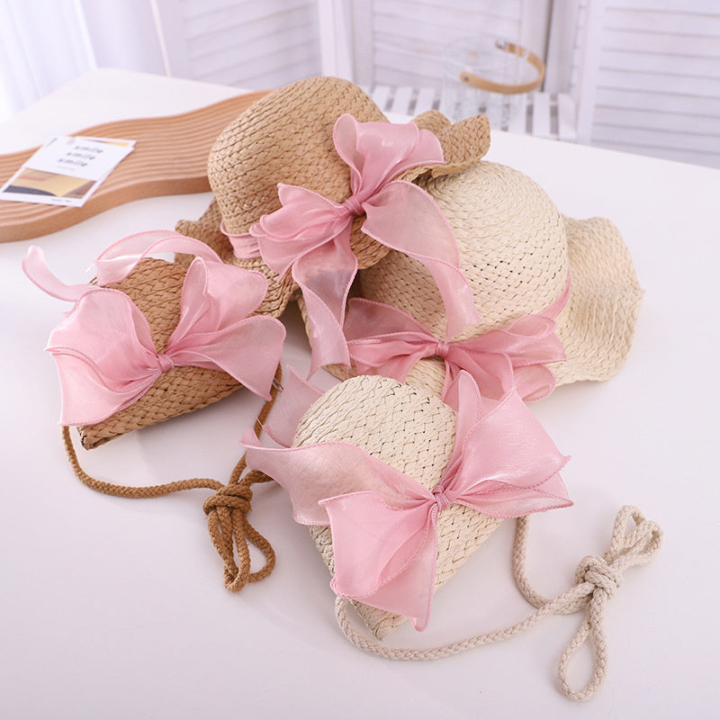 Children's Large Bow Sunshade Straw Hat