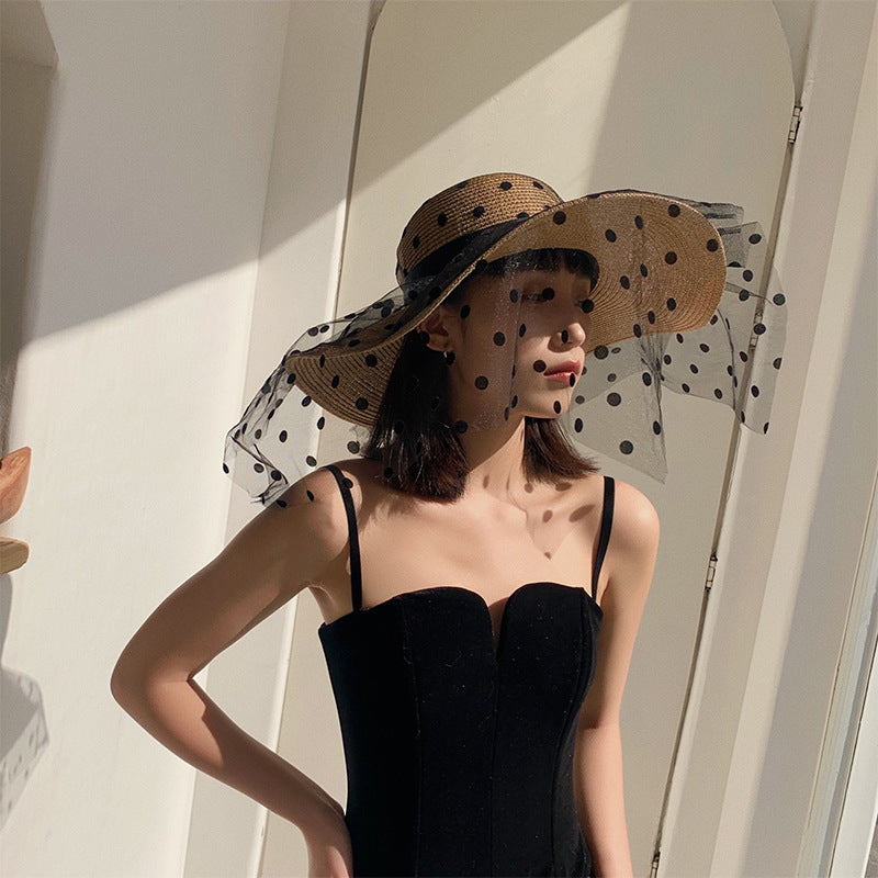 Women's Sunscreen Summer Thin Beach Straw Hat Large Brim Lace