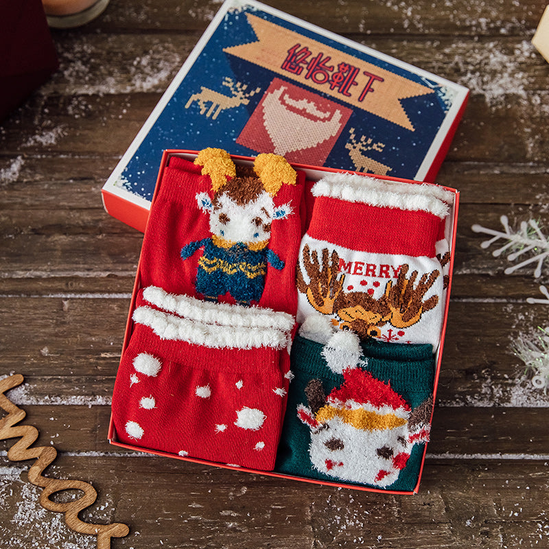 Christmas socks female middle tube pure cotton autumn and winter long tube