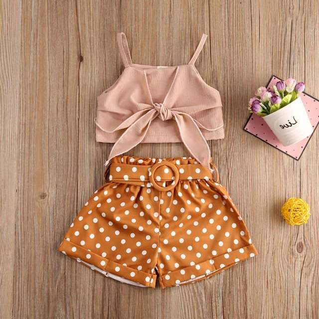 crop top  polka dot shorts suit