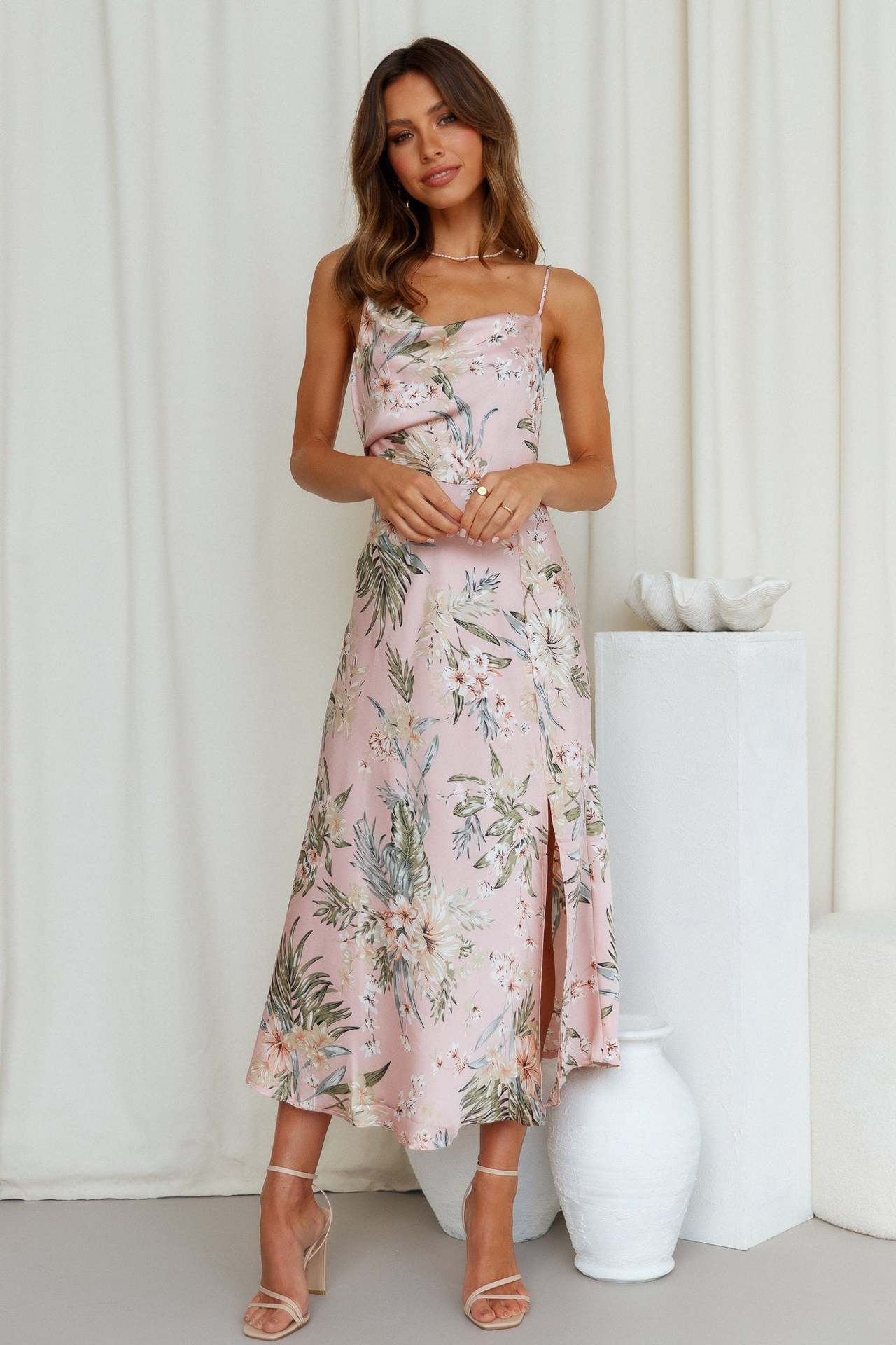 Satin Suspender Wrap Hip Dress