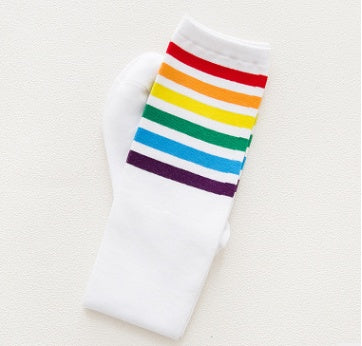 Color leg socks personality rainbow base high tube socks wild thin beautiful legs
