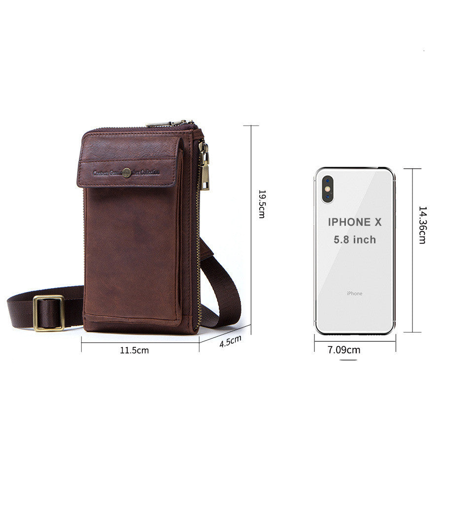 Retro Crazy Horse And Cow Leather Men's Phone Bag