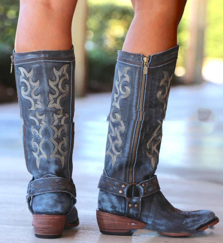 European and American round toe side zipper rider boots