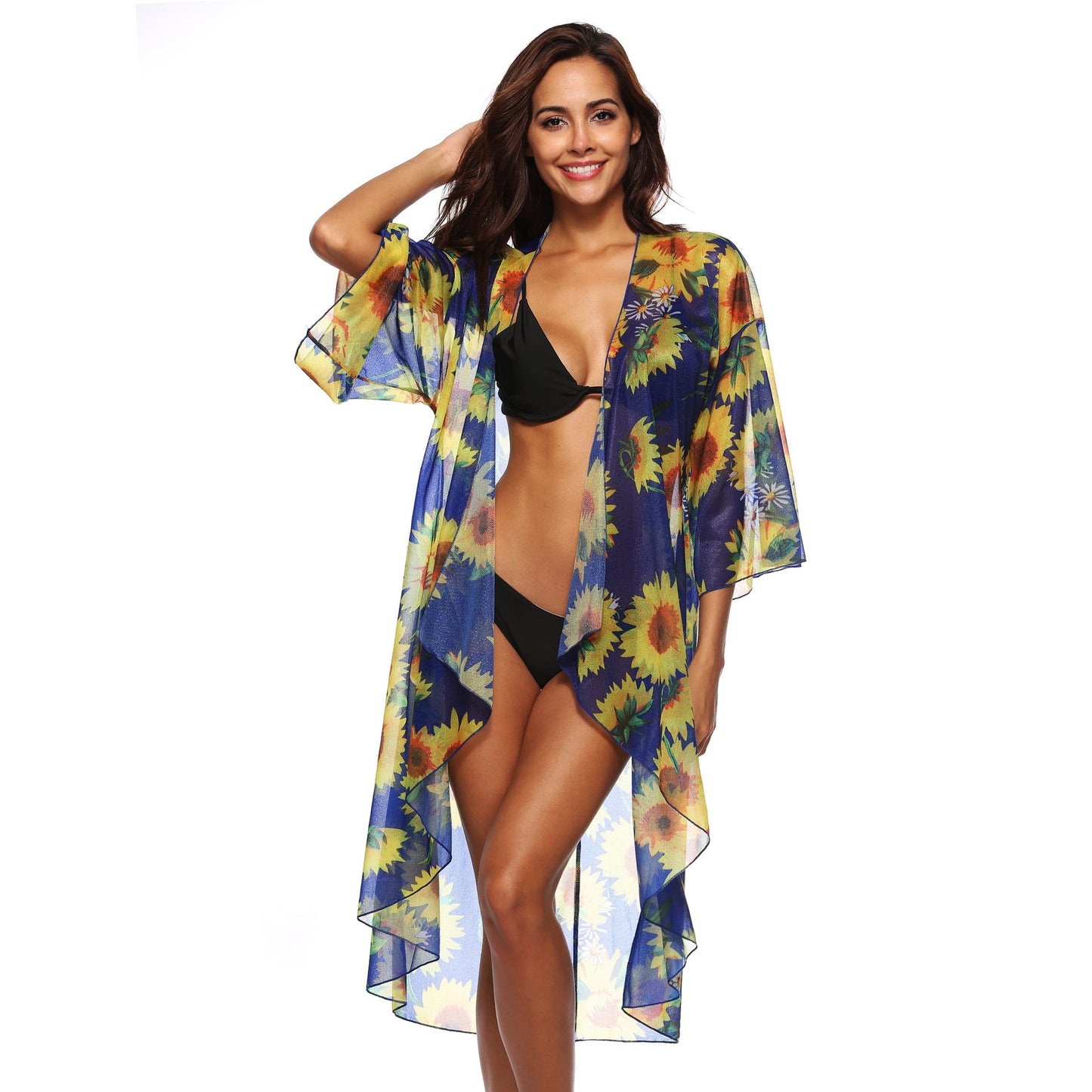 Sunflower floral print tassel coat