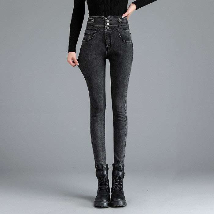 Women's slim black slim high-waisted jeans