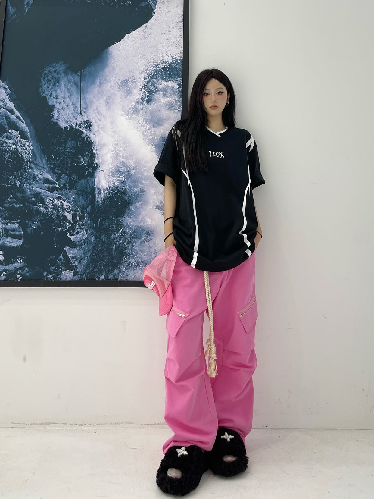 Guochao Large Pocket Retro Casual Zipper Pants