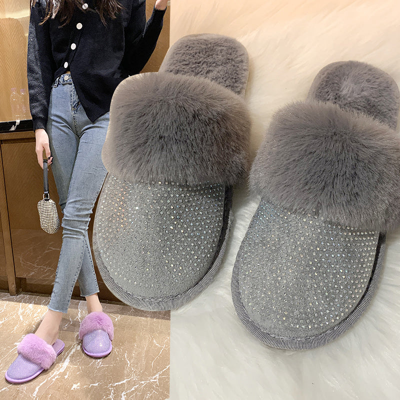 Women's rhinestone flat slippers