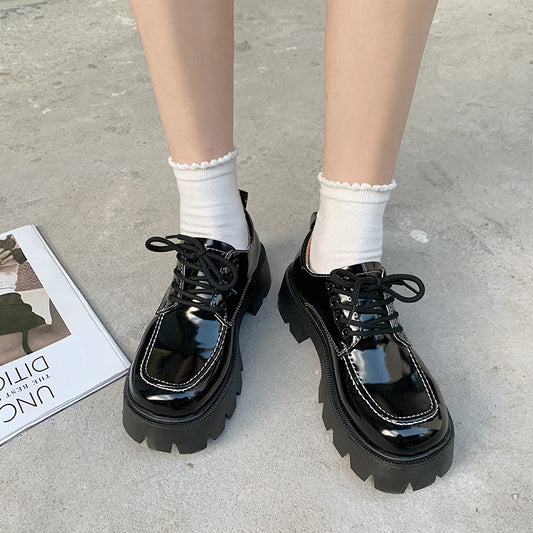 Square Toe Lace-Up Platform Loafers Retro