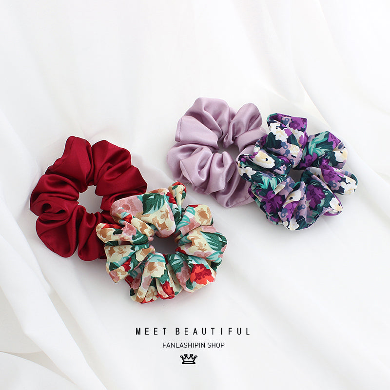 Fan La ins retro oil painting style large intestine hair ring 2 pieces of dressing hair rubber band large intestine ring forest head flower jewelry