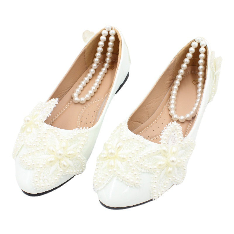White Flat Bottom Butterfly Bead Chain Shoes
