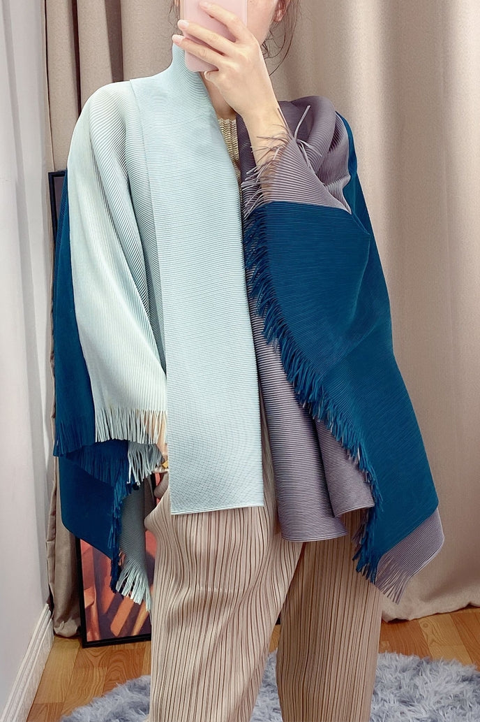Contrast color shawl coat cape