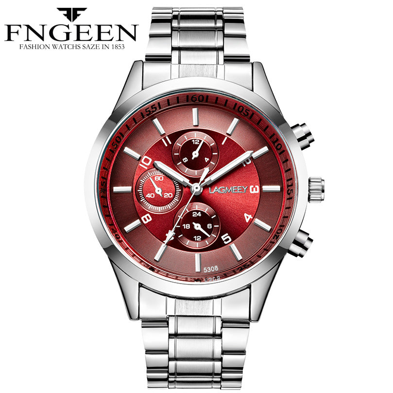 Korean students ultra-thin men's black steel belt sports luminous waterproof explosion three eyes, imitation six needle black watches