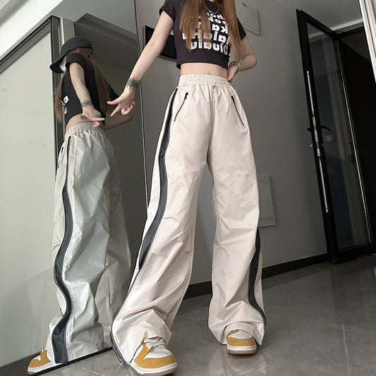 American High Street Zipper Stitching Pants Summer Fashion New Loose Design Straight