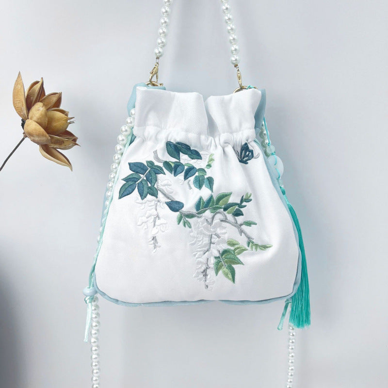 Women's Creative Printing Suzhou Embroidery Pearl Chain Handbag