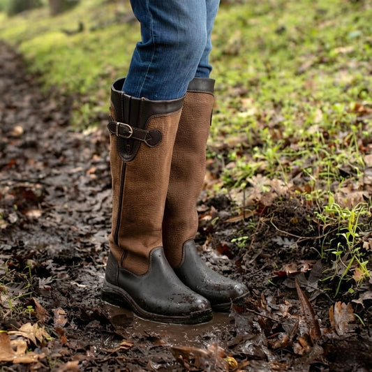 Leather Boots With A Round Toe Thick Sole And Belt Bucklewaterproof