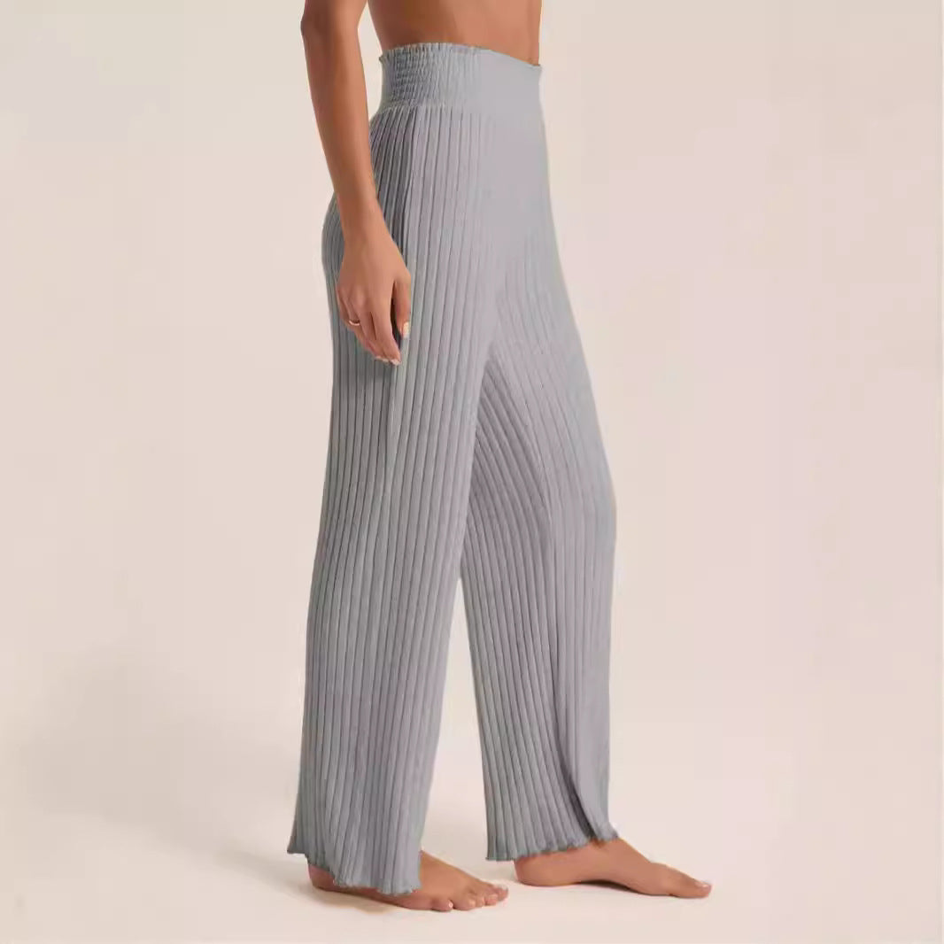 Ladies Sunken Stripe Brushed Loose High Waist Pants