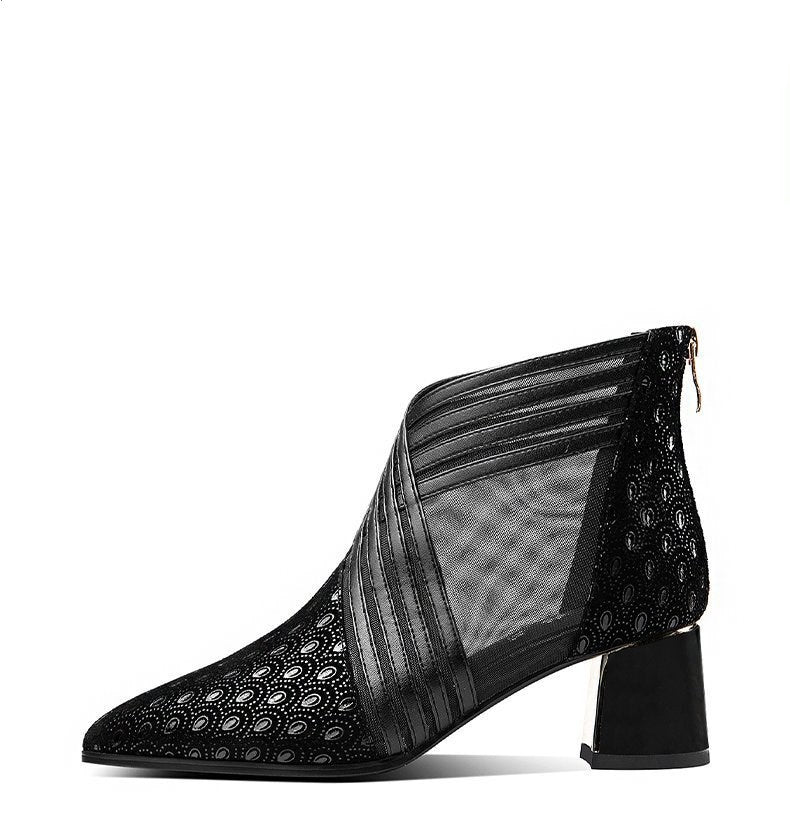 Mid-heel mesh boots hollow and breathable mesh sandals