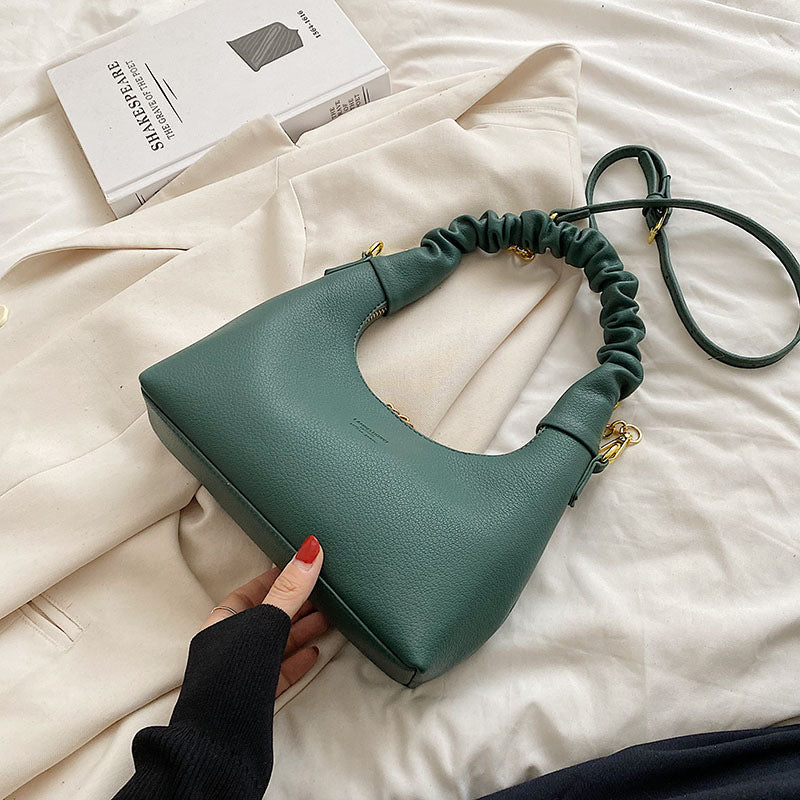 Handheld Lychee Pattern Simple Chain Shoulder Bag