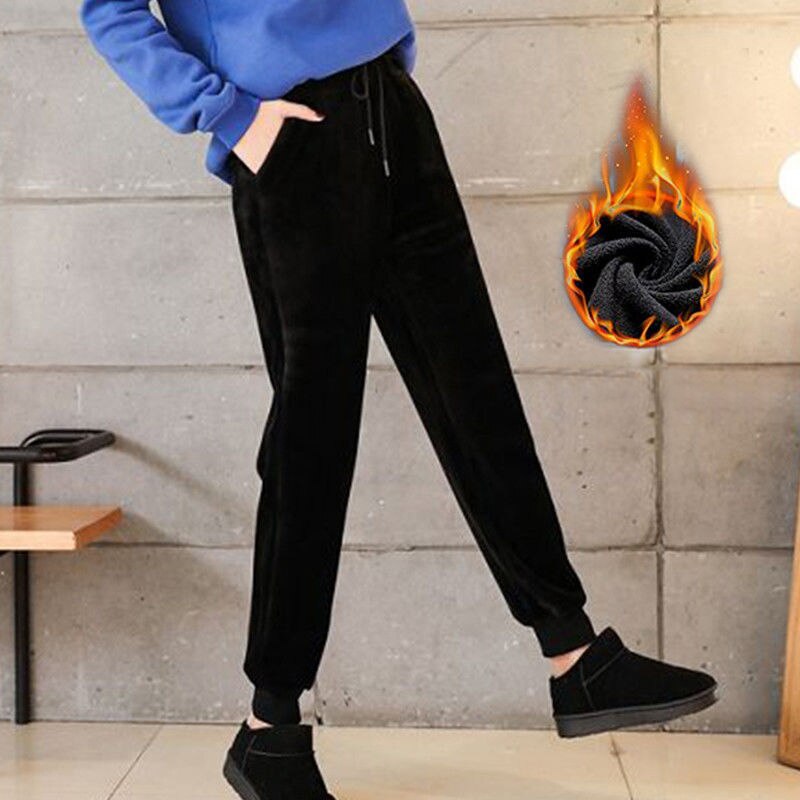 Women Winter Lamb Fur Cashmere Slim Casual Warm  Harem Pants Sweatpants Trousers